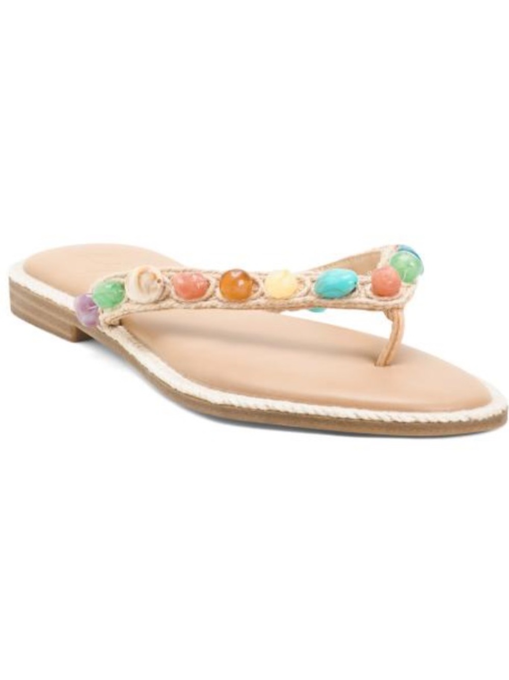 Vintage Havana Beaded Neutral Flat Thong Sandal - Multicolor Beads